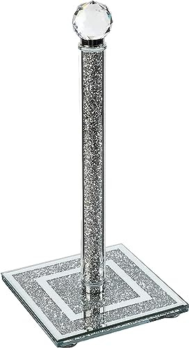 Amazing Gift Porte-rouleau d'essuie-tout autoportant en cristal de 34 cm - Chrome - Décoration d'intérieur