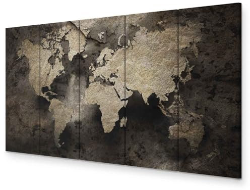 murando - Wandbilder XXL Weltkarte 225x90 cm Vlies Leinwandbild 5 Teilig Kunstdruck modern Wandbilder XXL Wanddekoration Design Wand Bild - Betonoptik Landkarte Reise braun k-A-0468-b-m