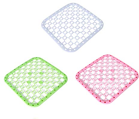 Spülbeckeneinlage Spülmatte Abtropfmatte Antirutschmatte Kunststoff Schutzmatte die Küche Spülbeckenmatte Matt für Ablauföffnungen, schützt das Spülbecken, Spüle und Waschbecken Mit Löchern 3 Stück