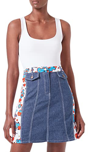 Love Moschino Indigo Linen Blend Stretch Denim Gonna, Blu Jeans Scuro, 46 Donna