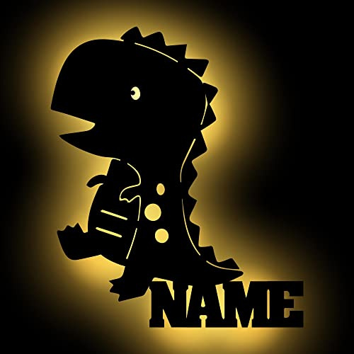 Namofactur personalisierte Dino-Wandlampe aus Holz mit LED-Licht