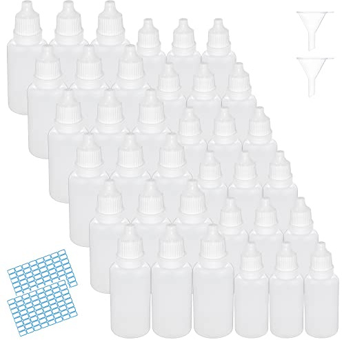 cersaty 100 Stk Tropfflasche,10ml 20ml Liquid Flaschen PE Kunststoff | für Augentropfen Ohrentropfen Farbe ätherisches Öl mit 2 Stk 30mm Trichter und 64 Kleine Etiketten