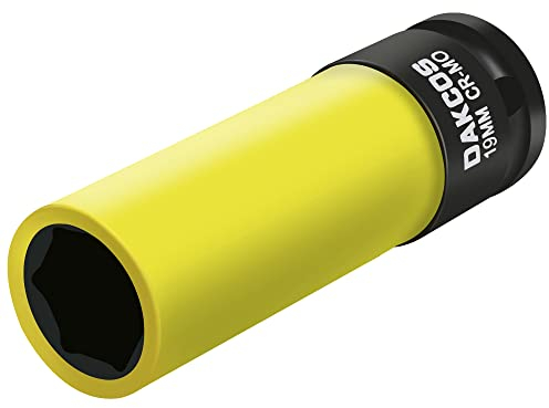 DAKCOS Schlagschrauber Nüsse 19mm Kraft Steckschlüssel mit Schonhülsen,CR-MO Schonnüsse 1/2 Antrieb für Alufelgen Radwechsel, Länge: 85mm