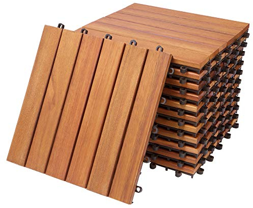 Casaria Holzfliesen FSC®-zertifiziertes Eukalyptusholz 1m² Fliese 30x30cm Klicksystem zuschneidbar Terrassenfliese Außen