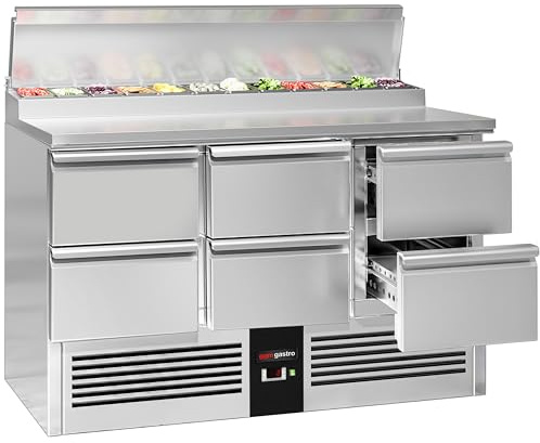 GGM Gastro | SAG147AND#3#SBG1212 | Zubereitungstisch Mini PREMIUM - 1368mm - 6 Schubladen - 8x GN 1/6