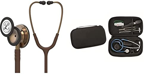 3M Littmann Stéthoscope de Surveillance Classic III, Tubulure Chocolat, Edition Cuivre, 69 cm, 5809 + GIMA ÉTUI CLASSIC pour stéthoscope - noir.
