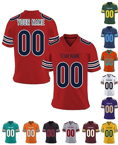 Xiuyours Camiseta Fútbol Americano Personalizada con Nombre Número Logo Jersey Camisetas Deportiva Personalizados para Hombre Niño Mujere, S-7XL