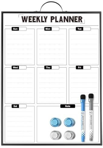 Sliandtelly Whiteboard Wochenplaner Abwischbar, 40 x 30 cm Magnetisch Whiteboard Kalender Wand HäNgende mit Griff, Alurahmen Tragbares Magnettafel für Planung, To-Do-Liste, Büro, Schule, Zuhause