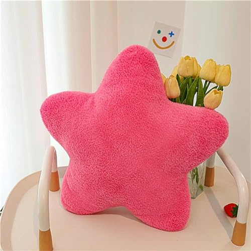 Herfair Cojín de felpa para niños, cojín de forma de estrella suave y esponjoso, cojín decorativo de felpa para la habitación y dormitorio de los niños (Rosa Rojo, 30 cm)