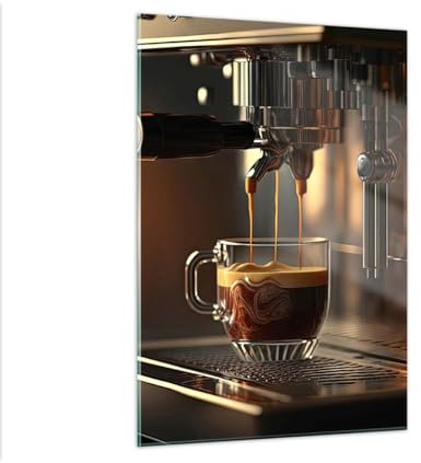 Bilder auf Glas Kaffee Kaffeemaschine Gastronomie Glasbild 50x70cm Wandbilder Dekoration Wohnzimmer Schlafzimmer Küche Deko Klein Wanddeko Bild im Glas Wand Kunstdruck Art Modern Wall GPA50x70-5745