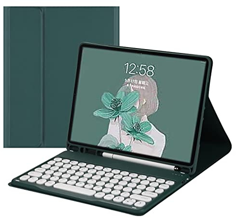 HENGHUI Keyboard Case for Fire HD 10 2023 (13th Generation, 2023 Release) 10.1 Keyboard Case Cute Round Key Color Keyboard Wireless Detachable BT Keyboard Cover,DarkGreen