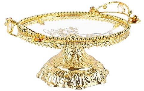 HERCHR Runde Obstschale, Goldenes Obsttablett, Obsttablett aus Glas, Dessertteller, Goldener Kuchenständer, Dekorative Schüssel Mit Füßen Für Den Esstisch