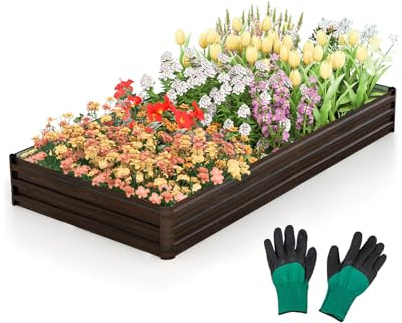 COSTWAY Fioriera da Giardino in Metallo con Base Aperta 240x120x30 cm | Orto Rialzato da Esterno per Piante, Verdure, Frutta, Erbe Aromatiche e Fiori