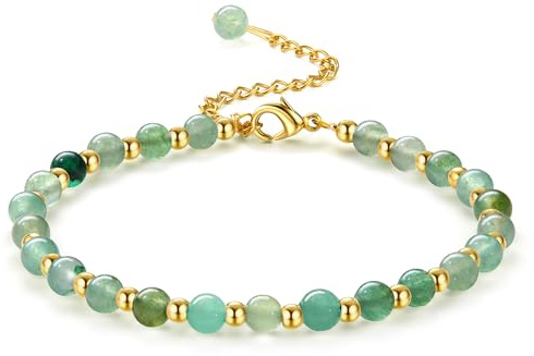 Adramata Pärlarmband för kvinnor 5 mm natursten 3 mm rostfritt stål justerbara guldpläterade armband ädelstenar boho armband damer smycken med presentförpackning