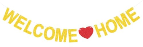 Fc'Noqgn Herzlich Willkommen Girlande, Willkommen Zuhause Banner, für Familie Party Einzug Dekoration, Herzlich Willkommen Baby Welcome to Home für Freund Verwandte Baby Gesundheit (Gold)