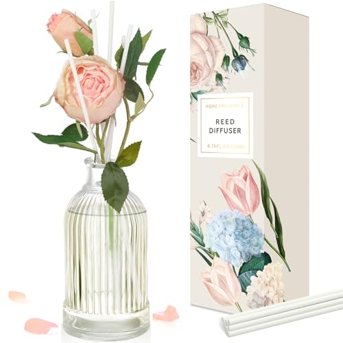 SCENTORINI Difusor de Varillas, Ambientador para Habitaciones Difusor con Varillas Aroma de Sándalo Rosa 200 ML, Ambientador Natural, Jarrón para Habitaciones, Baños, Oficinas, Cuarto de Baño