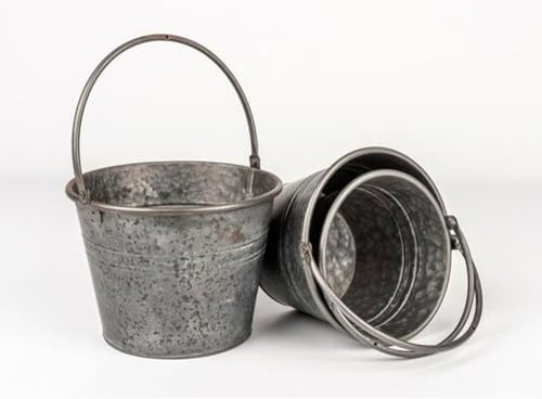 Hline 3 Stück Deko Metall Kübel Eimer mit Henkel Pflanzgefäß Gartendekoration
