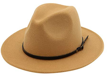 Hut Herren Fedora Herren & Frauen breite Mütze mit Gürtelschnalle Verstellbare Outback-Hüte Fischerhut Herren Party Vintage (Khaki, One Size)
