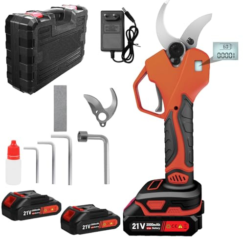 Tijeras de Podar Eléctricas Profesionales Diámetro de Corte 40MM con Pantalla LCD 3 Diámetros de Corte Ajustables 20/30/40mm Cuchillas Sharp Sk7 para Jardinería Naranja