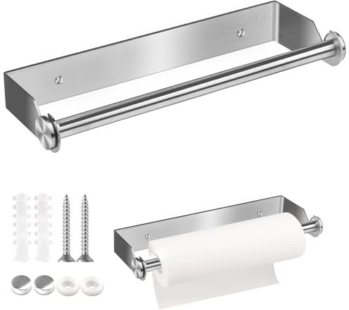 Küchenrollenhalter Wand, 28CM Küchenrollenhalter, Edelstahl Küchenpapierhalter, Halter Küchenrolle Wandmontage, Papierrollenhalter mit Schrauben für Küche Schrank Wohnzimmer Bad - Silber
