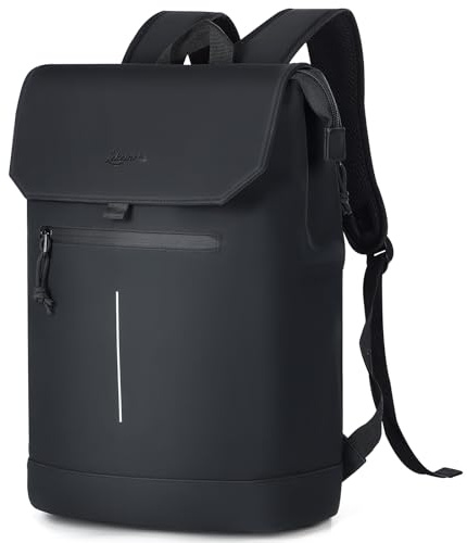 Lekespring Waterproof Backpack for Women and Men, PU Leather Laptop Back Pack with 15.6-inch Laptop Compartment, Elegant Daypack Travel Backpacks for University, School, Business, Black