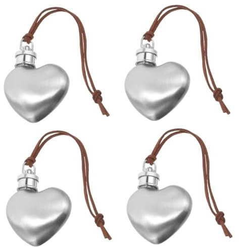 Cabilock 4 Teilige Flasche In Herzform Whiskey Dekanter Mini Wasserflasche Herzförmiger Weintopf Coupé Gläser Weinkrug Glaswaren Praktische Weinflasche Klarer Edelstahl Silber