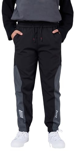 SERENYOU Boys Waterproof Trousers Softshell Trekking Pants Kids Outdoor Joggers 13-14 Years Black