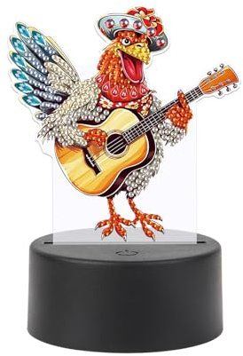 JISHSHAY Coq Guitare Diamond Painting Lampe LED Diamant Painting Lampe Chevet Peinture Diamant Veilleuse Bricolage Lumière Broderie LED Puzzle Adulte Veilleuse de Nuit Point de Croix Night Light