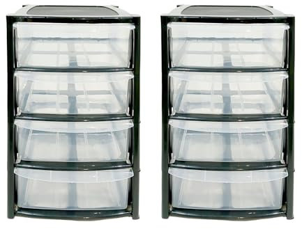 RelianceUK 4 Tier Mini Plastic Storage Drawers (Pack of 2) | Space Saving Home Kitchen Office File Stationary Desk Organiser | Desktop Table Top Unit Cabinet Drawer | (26.5 X 19.3 X 40CM)(4 Tier)