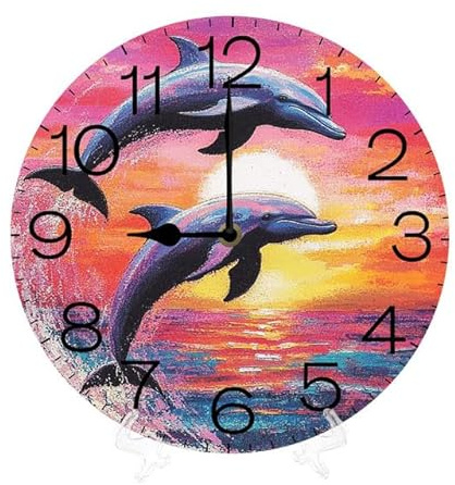 Geroclonup Horloge murale ronde de 25 cm, motif dauphin sautant sur l'océan, la vie marine, silencieuse, sans tic-tac, décoration pour la maison, le bureau, la cuisine, le salon, la chambre à coucher