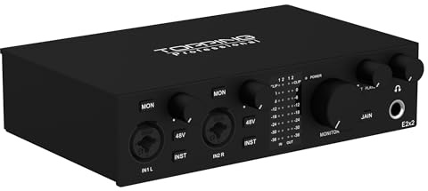 Topping Professional E2x2, USB-Audio-Interface und ultralineares Mikrofonvorverstärkermodul, Schwarz