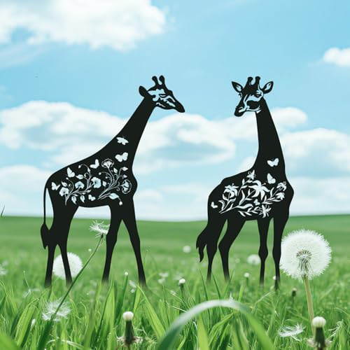 Rngmsi Giraffe Metal Garden Stakes Gifts for Women Men, 2PCS Decorative Giraffe Silhouette Statues Decor, Outside Outdoor Decor Yard Art Patio Lawn Ornaments
