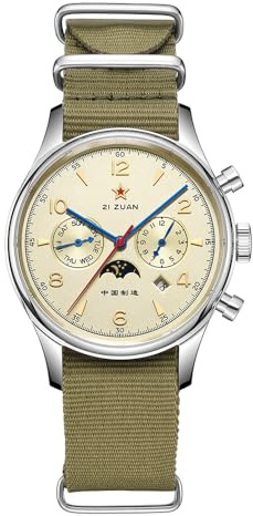 SEAKOSS Men's Classic Automatic Mechanical Wristwatch Seagull ST1654 Movement 24H-Hour Display Air Force Pilot Calendar Mens Watches