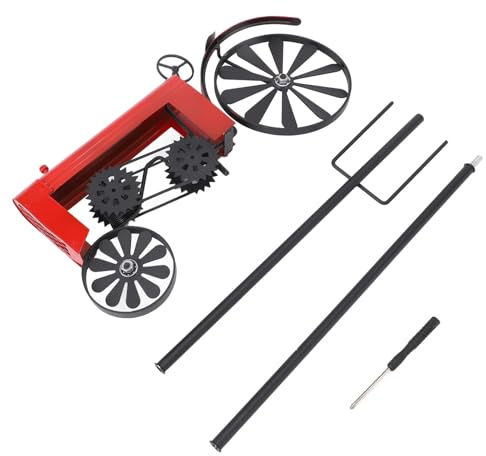 Bognajin Vintage Tractor Wind Spinner, Iron Wheels Windmill Decoration, Rustic Outdoor Stake for Flower Bed Lawn Garden (Red)