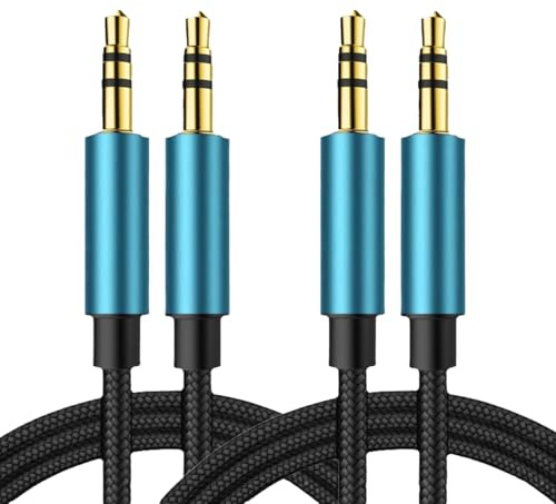 Leloco 3,5mm Klinkenstecker auf Klinkenstecker AUX-Kabel, 2 Stück – Stereo-Audiokabel mit Nylon-Geflecht (1,5m). Ideal für Auto-Radio, Kopfhörer, MP3-Player, Smartphone, PS4, PC & Lautsprecher usw