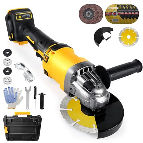 Trådlös vinkelslip för Dewalt 20 V-batteri (inget batteri), 10 000 varv/min borstlöst slipverktyg med 125 mm slipblad för skärning, slipning, polering (8slipblad + 7 tillbehör + låda)