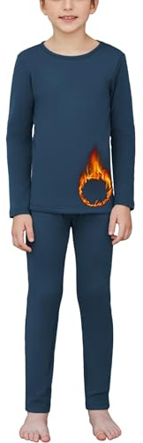 Arshiner sous-vêtements Thermiques pour Enfants Fonctionnel De sous-vêtement Thermiques pour Garçon pour Ski Cyclisme Et Football - Tee Shirt Longue&Leggings Set Bleu Marine 160