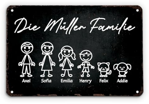 Geschenke Mall Türschild Personalisiert - Die Familie - Schild selbst gestalten, türschilder mit namen, metallschild personalisiert, türschild familie (3 Familienmitglieder)