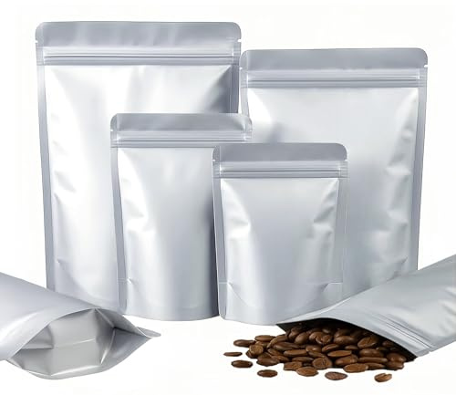 Plaphy 100 Sacchetti in Alluminio Stand Up Richiudibili (10x15cm) | Doypack Ermetiche Opache per Alimenti, Sacchetti con Zip per Confezionare e Conservare Caffè, Caramelle,Spezie