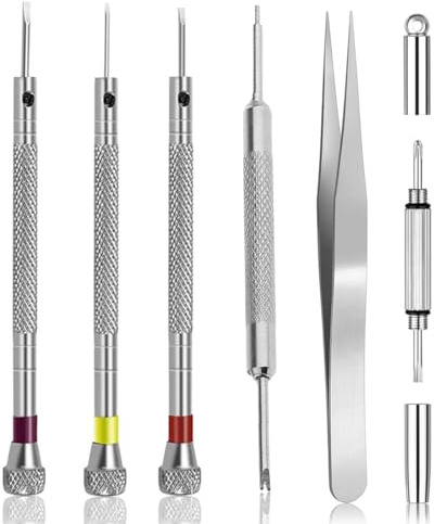 Kit Petit Tournevis Precision Pour Horlogerie/Lunettes, 6 Pièces, Outils Horloger pour Réglage Accourcir Bracelet, Tournevis Montre pour Réparation, pour Retire Chasse Goupille, Ajusteur Montre