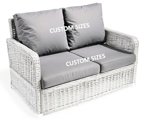 Kosiproducts Custom Size Rattan Seats Cushions, Outdoor Patio Furniture Soft Polyester Cushions, Bespoke Bench Pads, Water & Fade Resistant Light Grey Seat