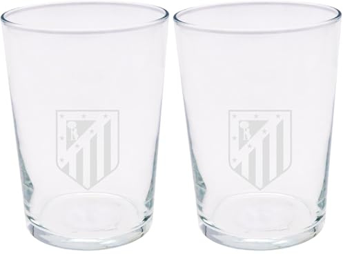 CYPBRANDS Atlético de Madrid, Vaso de Sidra, Vidrio, Resistente, y Apto para Lavavajillas y Microondas, Capacidad 500 ML, Producto Oficial (Paquete de 2)
