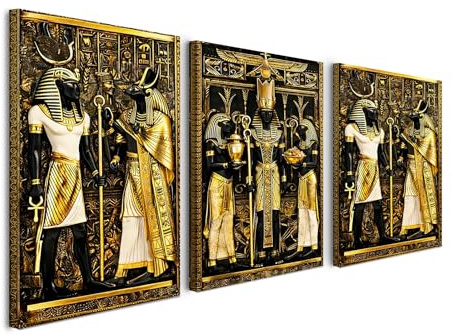 Juego de 3 cuadros murales con marco, 30 x 40 cm, estilo antiguo egipcio, dorado y negro, adecuados para la decoración de la pared del dormitorio y el salón, con , clavos y ganchos