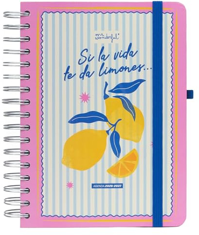 Mr. Wonderful - Agenda escolar 2026-2027 Diaria con Espiral y Pegatinas – Planificador Diario Completo Septiembre 2026 a Agosto 2027 con Extras – Si la vida te da limones