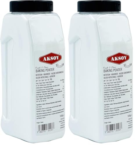 Aksoy Double Acting Baking Powder 1KG | All-Purpose Leavening Agent for Cooking and Baked Goods, Desserts, Breads, & Cake | Vegan | Airtight Bulk Container (Pack of 2)