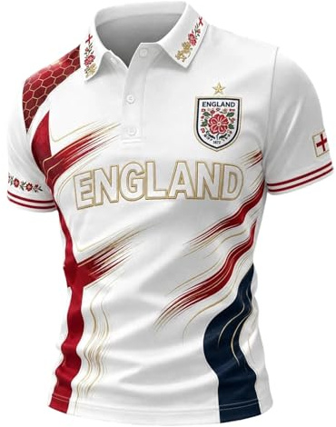 England Shirt Wm Trikot 2026 England Poloshirts Für Herren Herrenhemd mit Deutschem Flaggenprint, Reißverschluss, Geeignet Für Alltag, Festivals and Wettkämpfe Hemd Sportshirt Trainingsshirt
