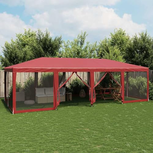 Kaloriko Tente de réception Rouge 8 x 4 m en PEHD avec 12 parois latérales en Maille, Cadre en Fer, Toit résistant à l’Eau et aux UV, Barnum pour Jardin, terrasse, fête, Mariage, Barbecue