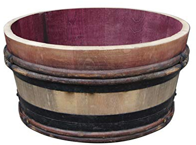 Temesso Altes Weinfass halbiert aus Eichenholz Bordeaux Rustique -als Pflanzkübel oder Miniteich (Natur unbehandelt)