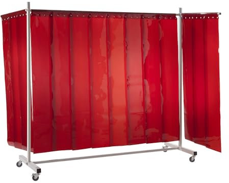 kaiserkraft | Schweißer-Schutzwand | mobil | mit Lamellenvorhang | rot | BxH 3700 x 2100 mm | 3-teilig