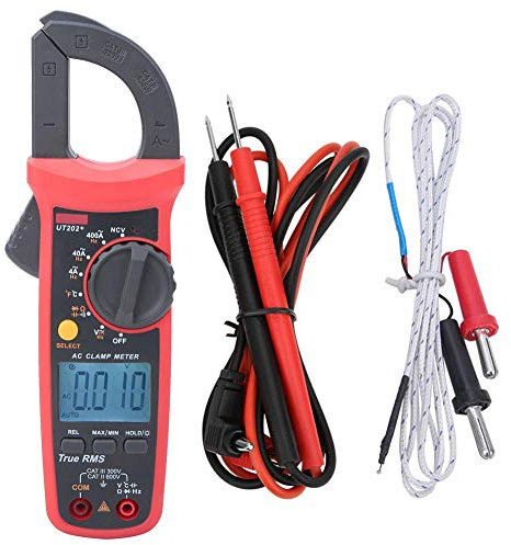 Pinza amperimétrica, UT202 + Medidor de pinza de verdadero valor eficaz portátil portátil de rango RMS con pantalla LCD